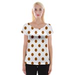 Polka Dots - Brown on White Women s Cap Sleeve Top
