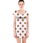 Polka Dots - Brown on White Short Sleeve Bodycon Dress