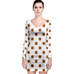 Polka Dots - Brown on White Long Sleeve Bodycon Dress