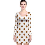 Polka Dots - Brown on White Long Sleeve Velvet Bodycon Dress