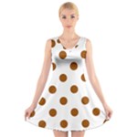 Polka Dots - Brown on White V-Neck Sleeveless Dress