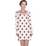 Polka Dots - Brown on White Long Sleeve Nightdress