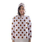 Polka Dots - Brown on White Hooded Wind Breaker (Women)