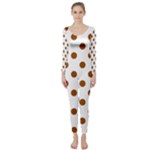 Polka Dots - Brown on White Long Sleeve Catsuit