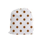 Polka Dots - Brown on White Drawstring Pouch (L)