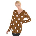 Polka Dots - White on Chocolate Brown Women s Tie Up Tee