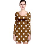 Polka Dots - White on Chocolate Brown Long Sleeve Velvet Bodycon Dress