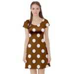 Polka Dots - White on Chocolate Brown Short Sleeve Skater Dress