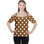 Polka Dots - White on Chocolate Brown Women s Cutout Shoulder Tee