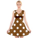 Polka Dots - White on Chocolate Brown V-Neck Sleeveless Dress