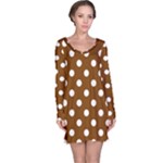 Polka Dots - White on Chocolate Brown Long Sleeve Nightdress