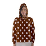 Polka Dots - White on Chocolate Brown Hooded Wind Breaker (Women)