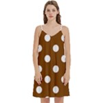 Polka Dots - White on Chocolate Brown Women s Reversible Sports Bra with Border