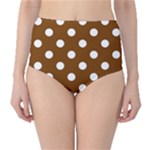 Polka Dots - White on Chocolate Brown High-Waist Bikini Bottoms