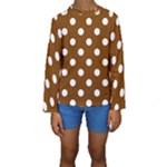 Polka Dots - White on Chocolate Brown Kid s Long Sleeve Swimwear