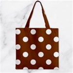 Polka Dots - White on Chocolate Brown Zipper Grocery Tote Bag