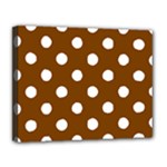 Polka Dots - White on Chocolate Brown Canvas 14  x 11  (Stretched)