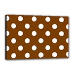 Polka Dots - White on Chocolate Brown Canvas 18  x 12  (Stretched)