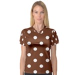 Polka Dots - White on Auburn Brown Women s V-Neck Sport Mesh Tee