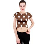 Polka Dots - White on Auburn Brown Crew Neck Crop Top