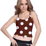 Polka Dots - White on Auburn Brown Spaghetti Strap Bra Top