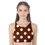 Polka Dots - White on Auburn Brown Tank Bikini Top