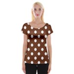 Polka Dots - White on Auburn Brown Women s Cap Sleeve Top