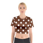 Polka Dots - White on Auburn Brown Cotton Crop Top