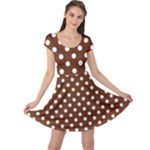 Polka Dots - White on Auburn Brown Cap Sleeve Dress
