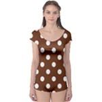 Polka Dots - White on Auburn Brown Boyleg Leotard (Ladies)