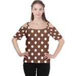 Polka Dots - White on Auburn Brown Women s Cutout Shoulder Tee