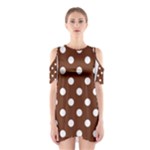 Polka Dots - White on Auburn Brown Women s Cutout Shoulder Dress