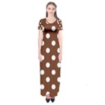 Polka Dots - White on Auburn Brown Short Sleeve Maxi Dress