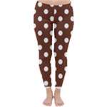 Polka Dots - White on Auburn Brown Winter Leggings