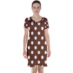 Polka Dots - White on Auburn Brown Short Sleeve Nightdress