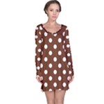 Polka Dots - White on Auburn Brown Long Sleeve Nightdress