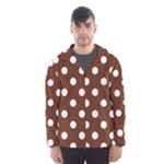 Polka Dots - White on Auburn Brown Hooded Wind Breaker (Men)