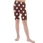 Polka Dots - White on Auburn Brown Kid s Mid Length Swim Shorts