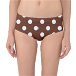 Polka Dots - White on Auburn Brown Mid-Waist Bikini Bottoms