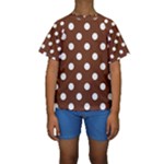 Polka Dots - White on Auburn Brown Kid s Short Sleeve Swimwear