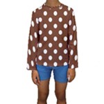 Polka Dots - White on Auburn Brown Kid s Long Sleeve Swimwear