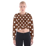 Polka Dots - White on Auburn Brown Women s Cropped Sweatshirt