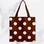 Polka Dots - White on Auburn Brown Zipper Grocery Tote Bag