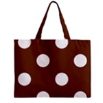 Polka Dots - White on Auburn Brown Zipper Mini Tote Bag