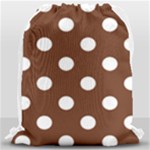 Polka Dots - White on Auburn Brown Drawstring Bag (Large)