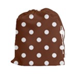 Polka Dots - White on Auburn Brown Drawstring Pouch (XXl)