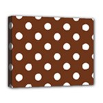 Polka Dots - White on Auburn Brown Deluxe Canvas 20  x 16  (Stretched)