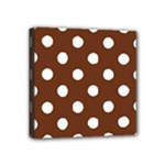 Polka Dots - White on Auburn Brown Mini Canvas 4  x 4  (Stretched)
