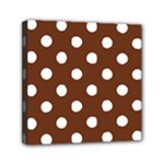Polka Dots - White on Auburn Brown Mini Canvas 6  x 6  (Stretched)