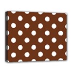 Polka Dots - White on Auburn Brown Canvas 14  x 11  (Stretched)